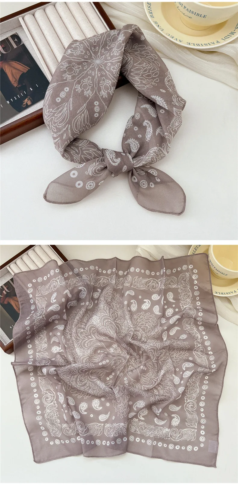 Fashion Printing Silk Small Square Scarf Summer Scarf Women's Versatile Small Scarf Head Band Hair Accessories