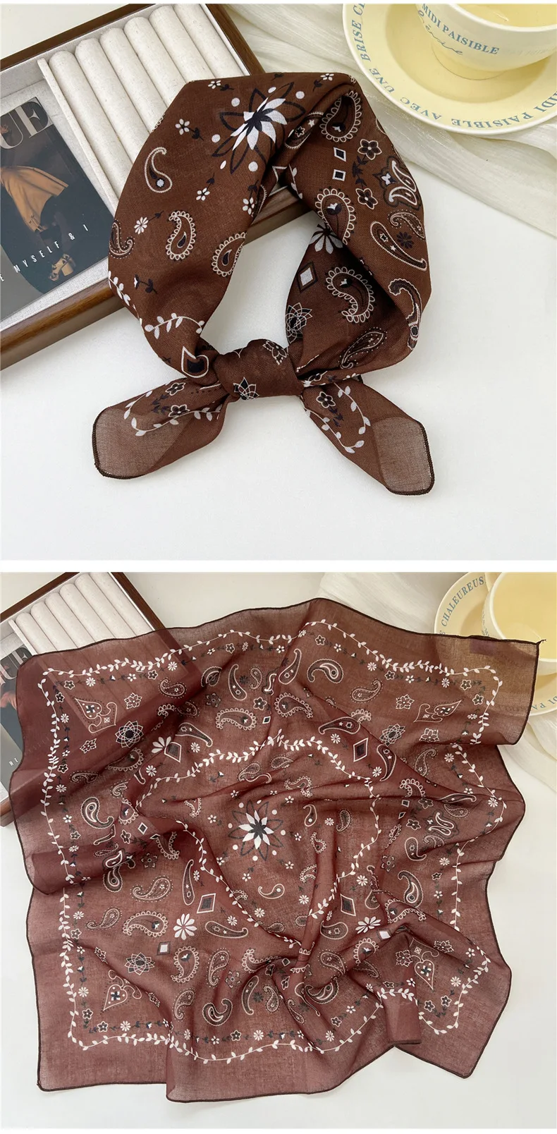 Fashion Printing Silk Small Square Scarf Summer Scarf Women's Versatile Small Scarf Head Band Hair Accessories