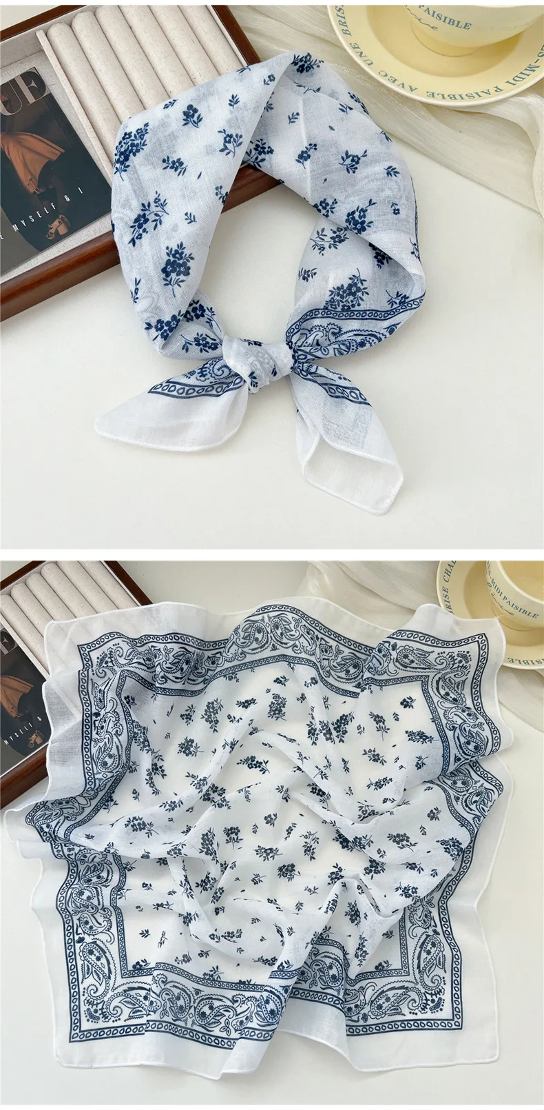 Fashion Printing Silk Small Square Scarf Summer Scarf Women's Versatile Small Scarf Head Band Hair Accessories