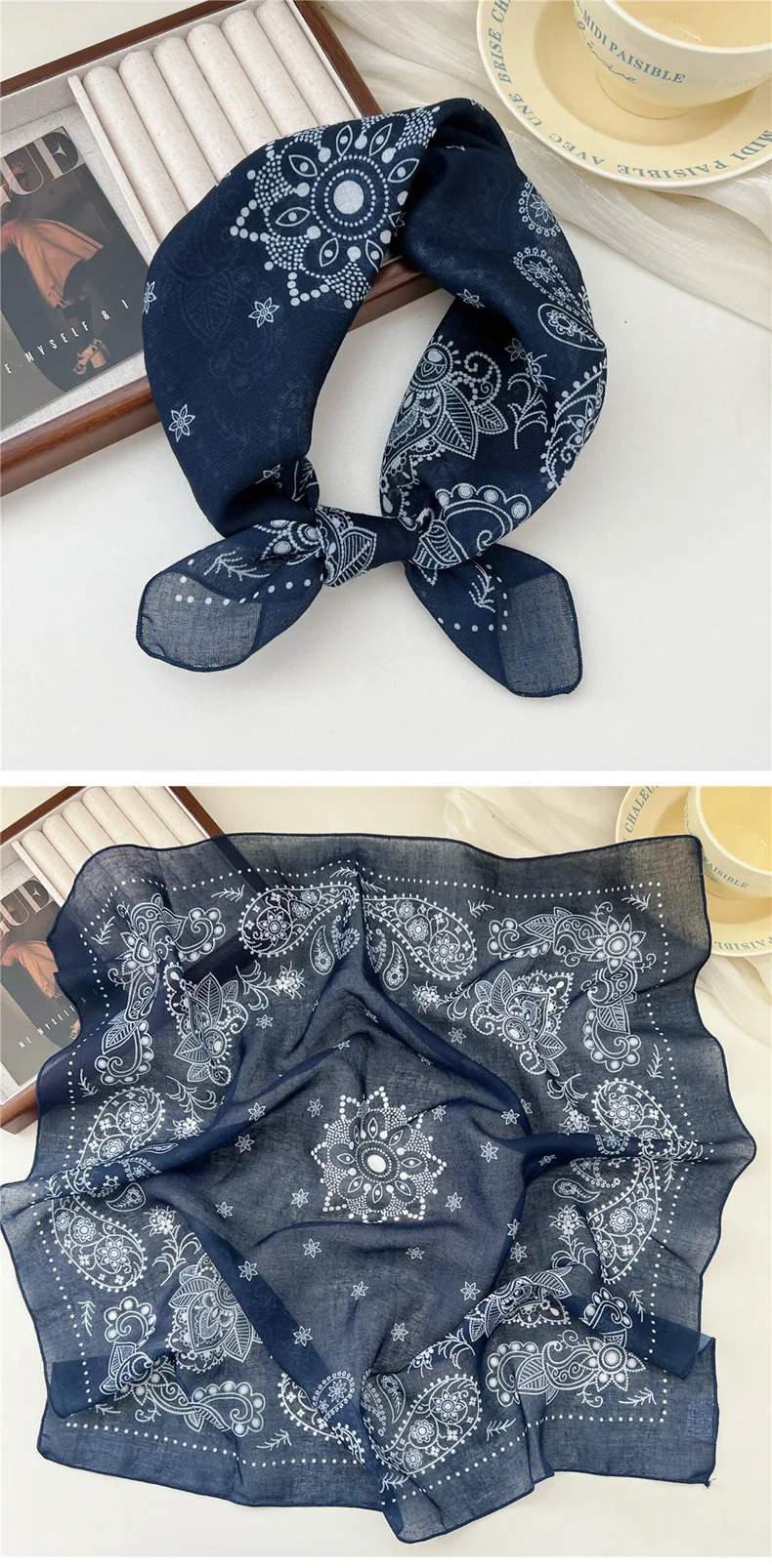 Fashion Printing Silk Small Square Scarf Summer Scarf Women's Versatile Small Scarf Head Band Hair Accessories