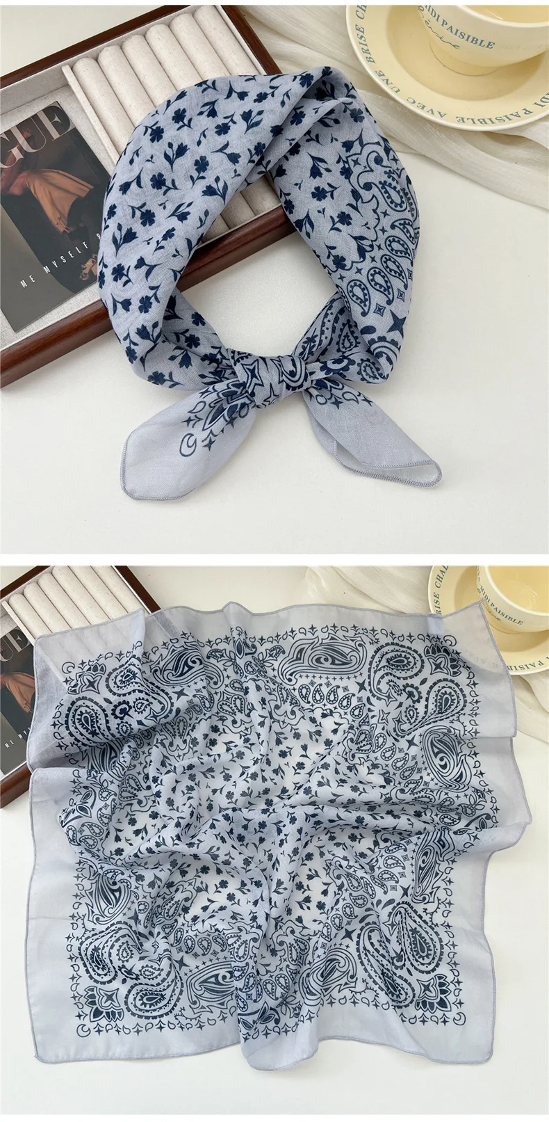 Fashion Printing Silk Small Square Scarf Summer Scarf Women's Versatile Small Scarf Head Band Hair Accessories