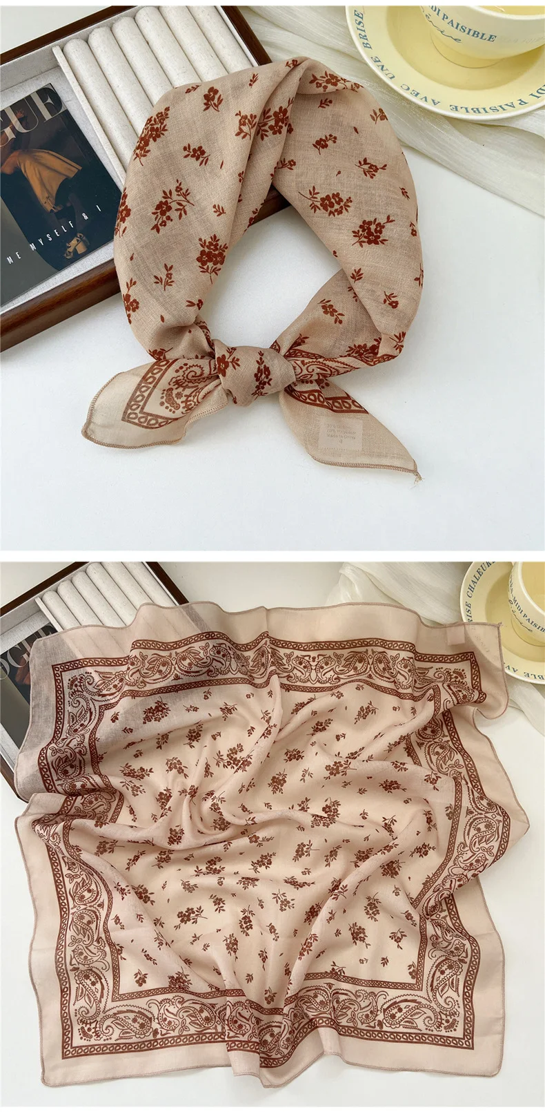 Fashion Printing Silk Small Square Scarf Summer Scarf Women's Versatile Small Scarf Head Band Hair Accessories