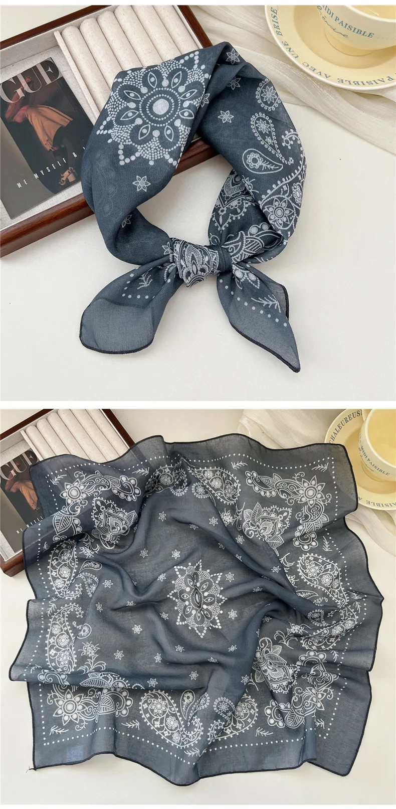 Fashion Printing Silk Small Square Scarf Summer Scarf Women's Versatile Small Scarf Head Band Hair Accessories
