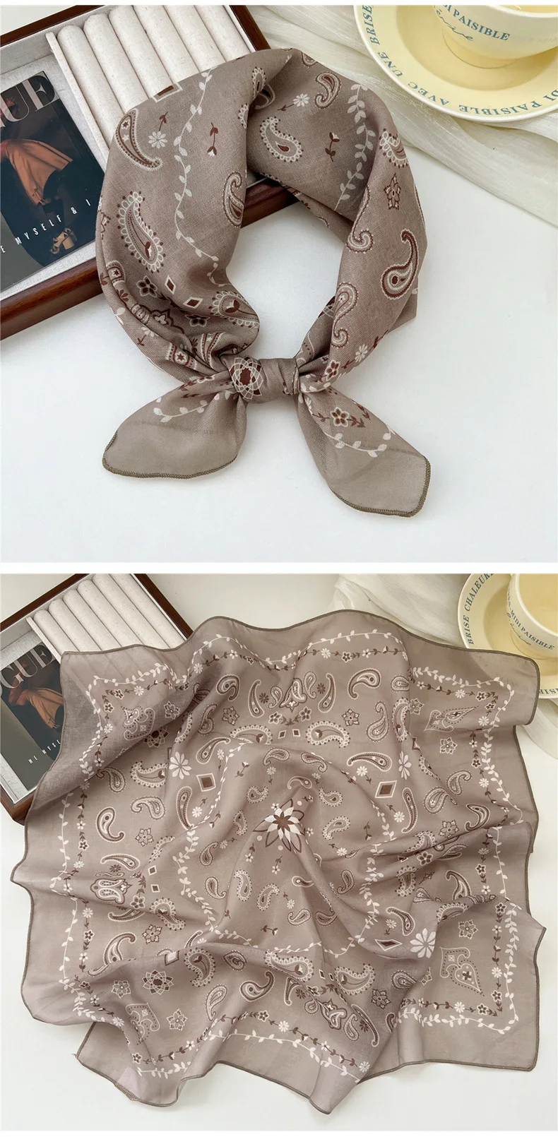 Fashion Printing Silk Small Square Scarf Summer Scarf Women's Versatile Small Scarf Head Band Hair Accessories