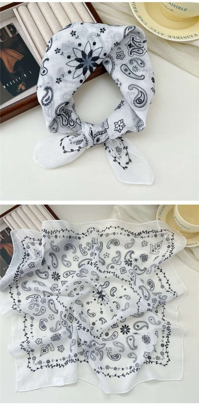 Fashion Printing Silk Small Square Scarf Summer Scarf Women's Versatile Small Scarf Head Band Hair Accessories