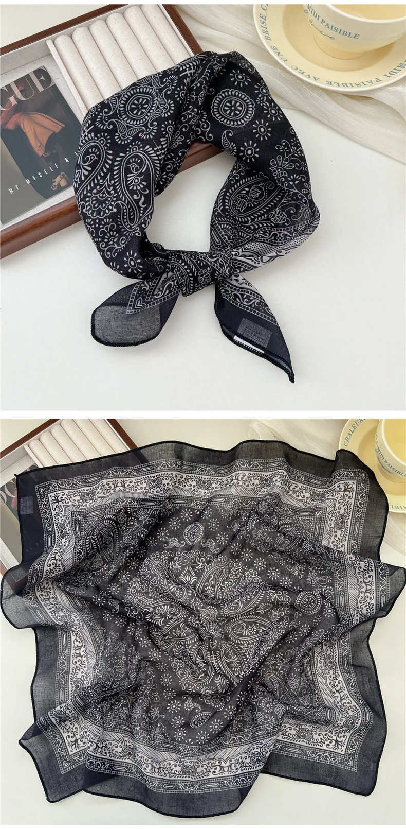 Fashion Printing Silk Small Square Scarf Summer Scarf Women's Versatile Small Scarf Head Band Hair Accessories