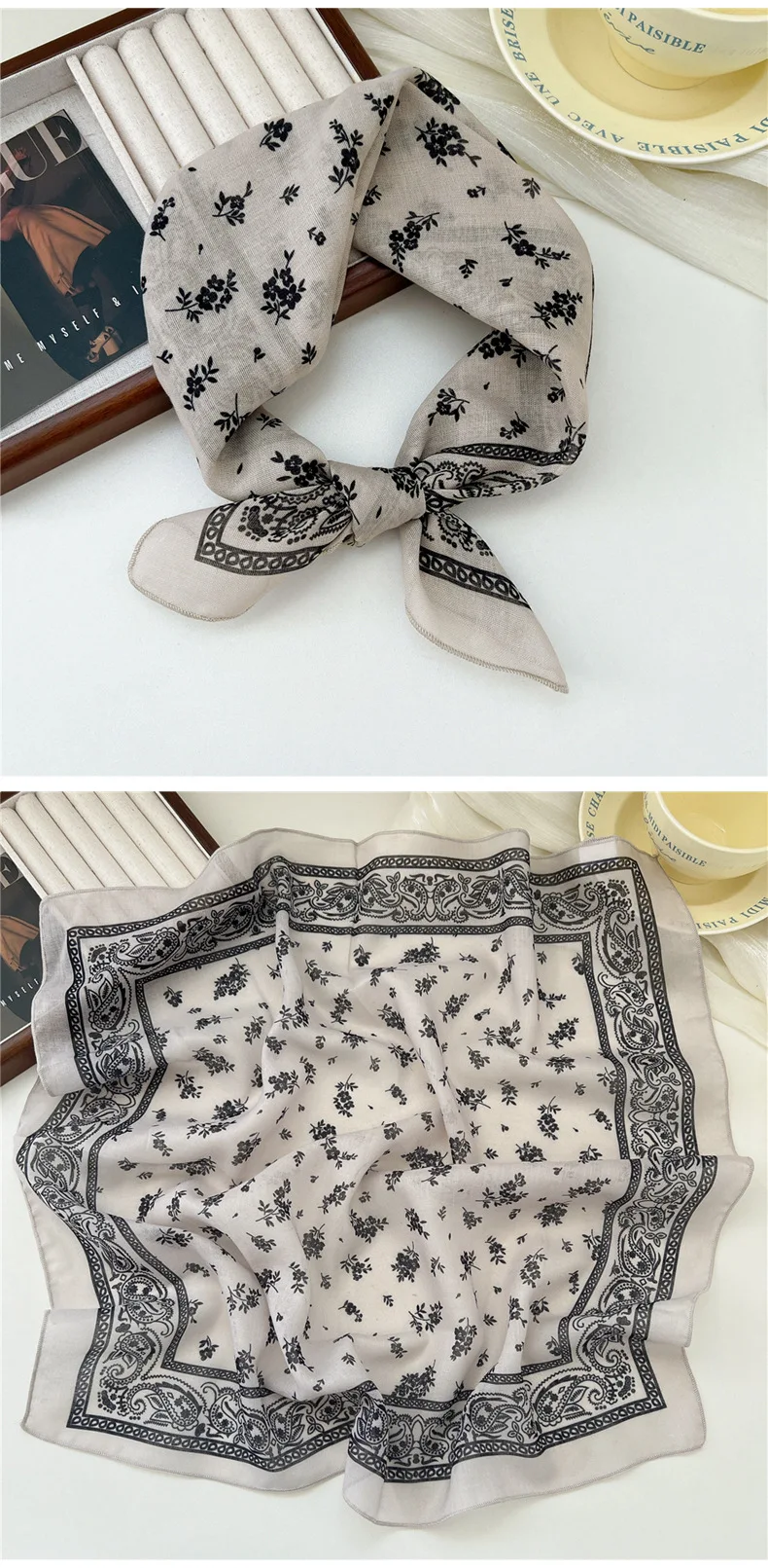 Fashion Printing Silk Small Square Scarf Summer Scarf Women's Versatile Small Scarf Head Band Hair Accessories