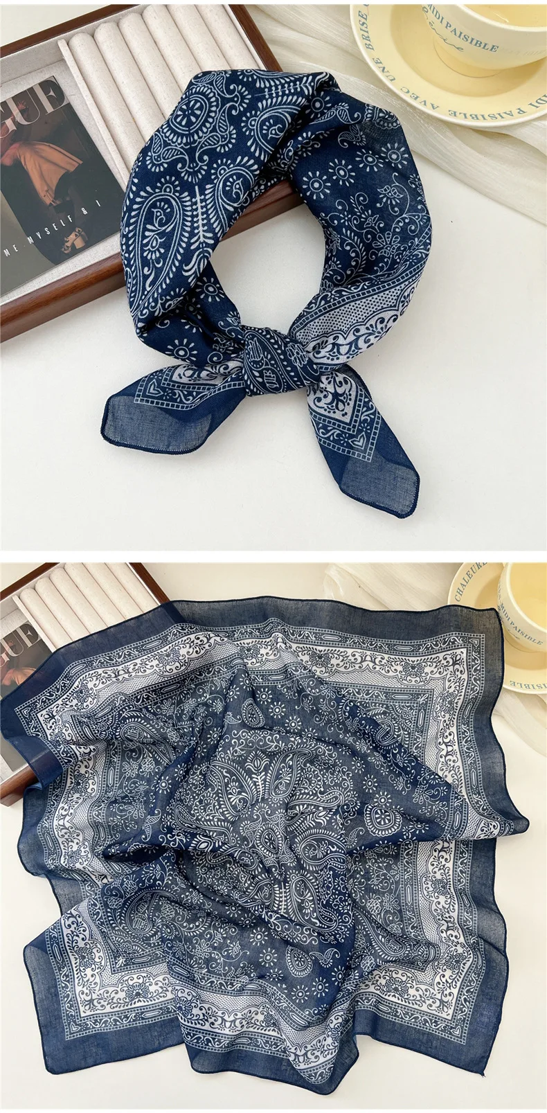 Fashion Printing Silk Small Square Scarf Summer Scarf Women's Versatile Small Scarf Head Band Hair Accessories