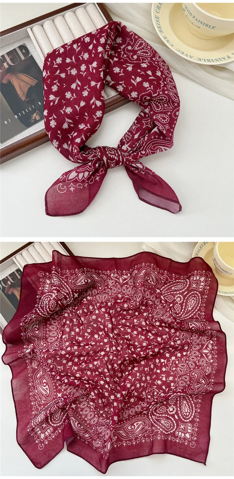 Fashion Printing Silk Small Square Scarf Summer Scarf Women's Versatile Small Scarf Head Band Hair Accessories