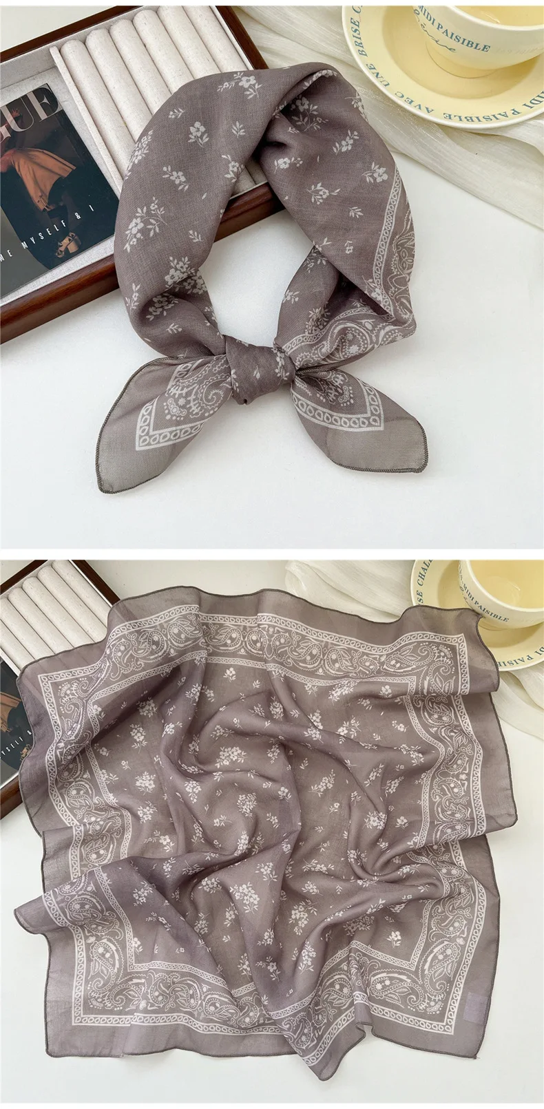 Fashion Printing Silk Small Square Scarf Summer Scarf Women's Versatile Small Scarf Head Band Hair Accessories
