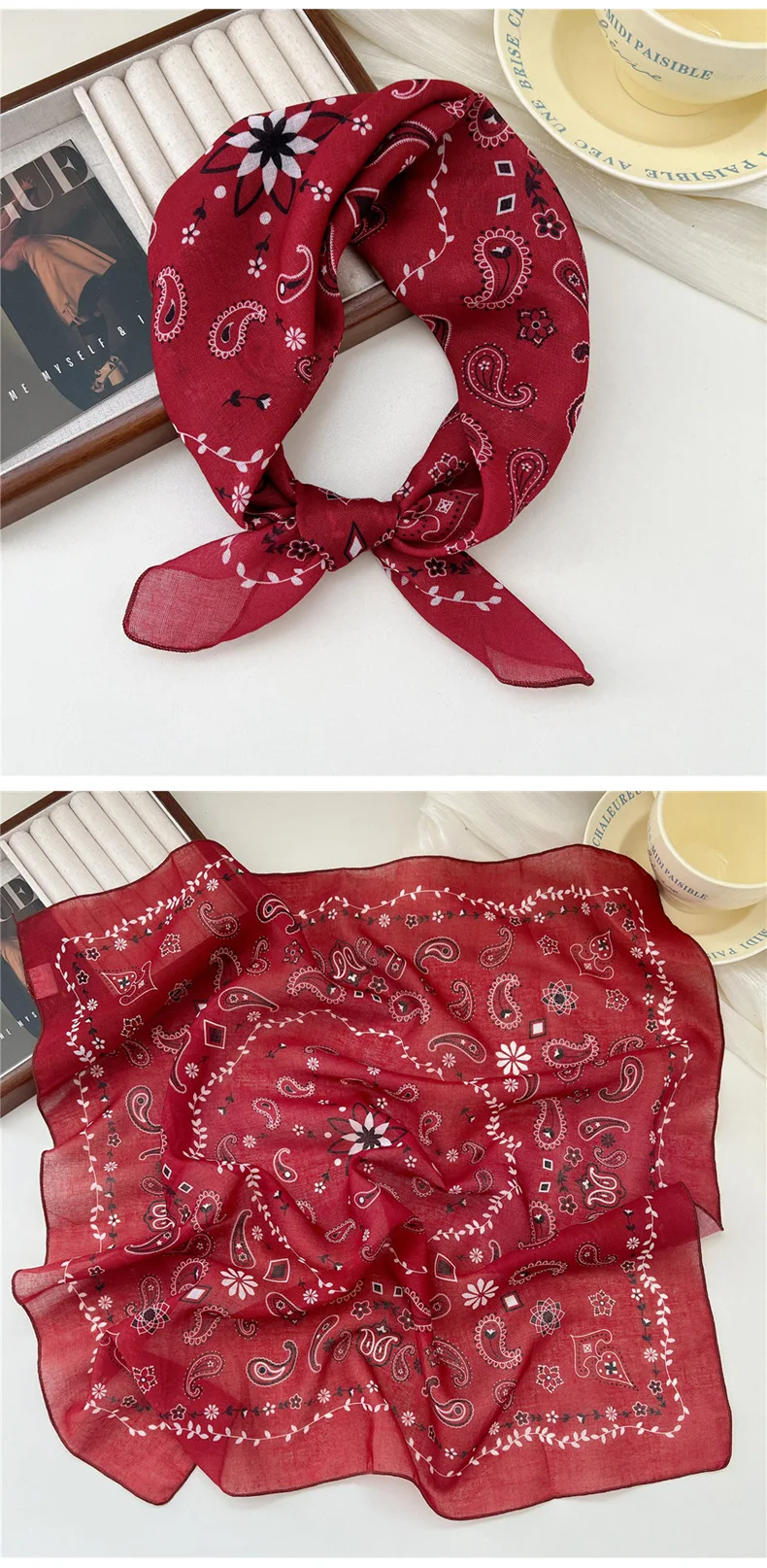 Fashion Printing Silk Small Square Scarf Summer Scarf Women's Versatile Small Scarf Head Band Hair Accessories