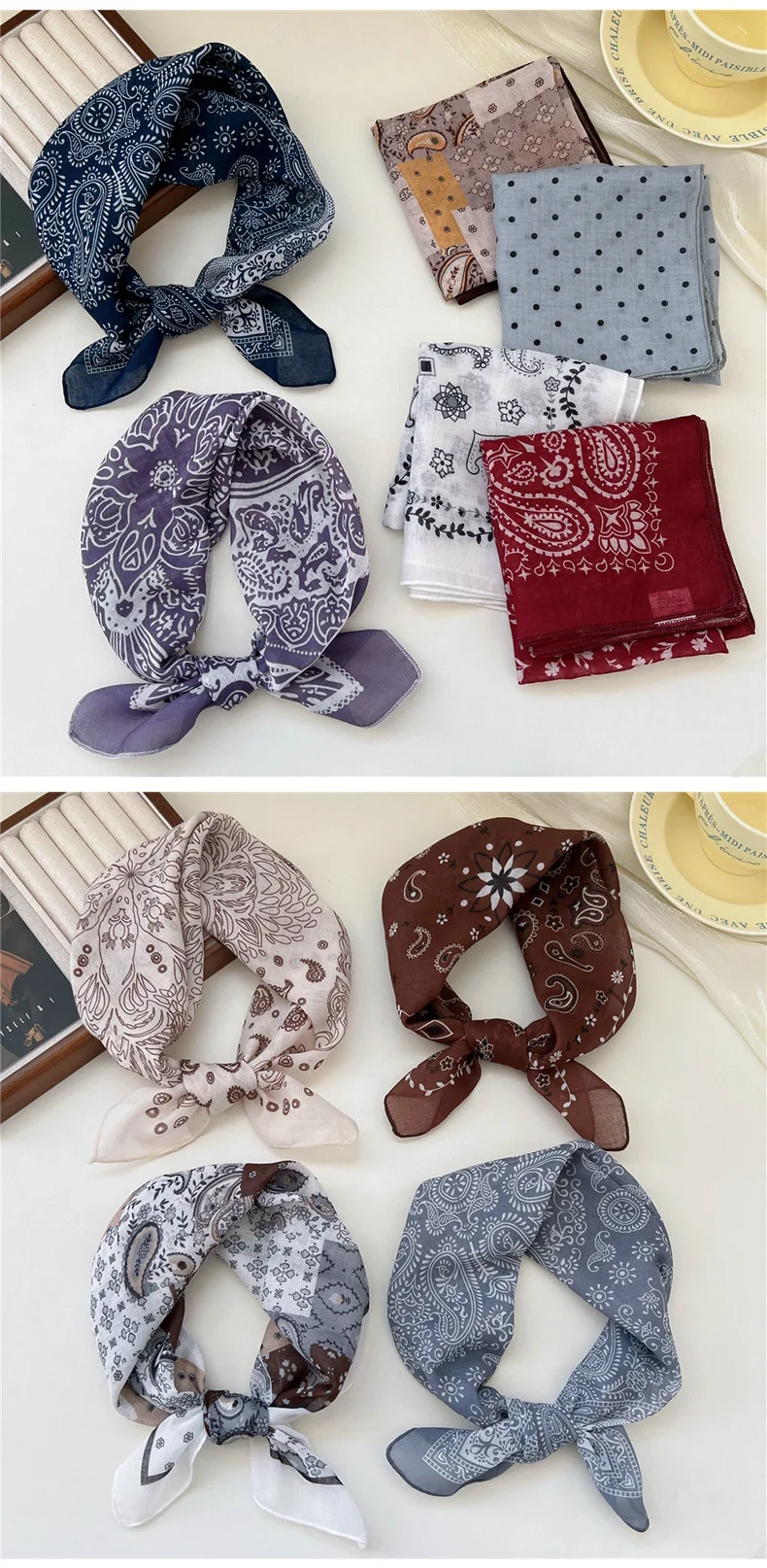 Fashion Printing Silk Small Square Scarf Summer Scarf Women's Versatile Small Scarf Head Band Hair Accessories