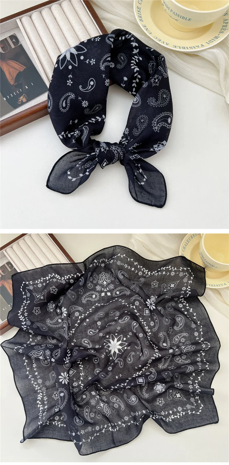 Fashion Printing Silk Small Square Scarf Summer Scarf Women's Versatile Small Scarf Head Band Hair Accessories