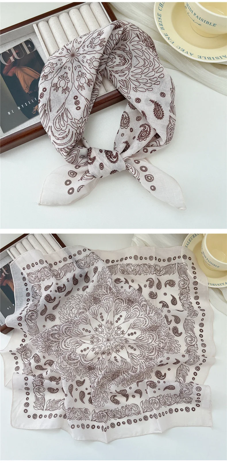 Fashion Printing Silk Small Square Scarf Summer Scarf Women's Versatile Small Scarf Head Band Hair Accessories