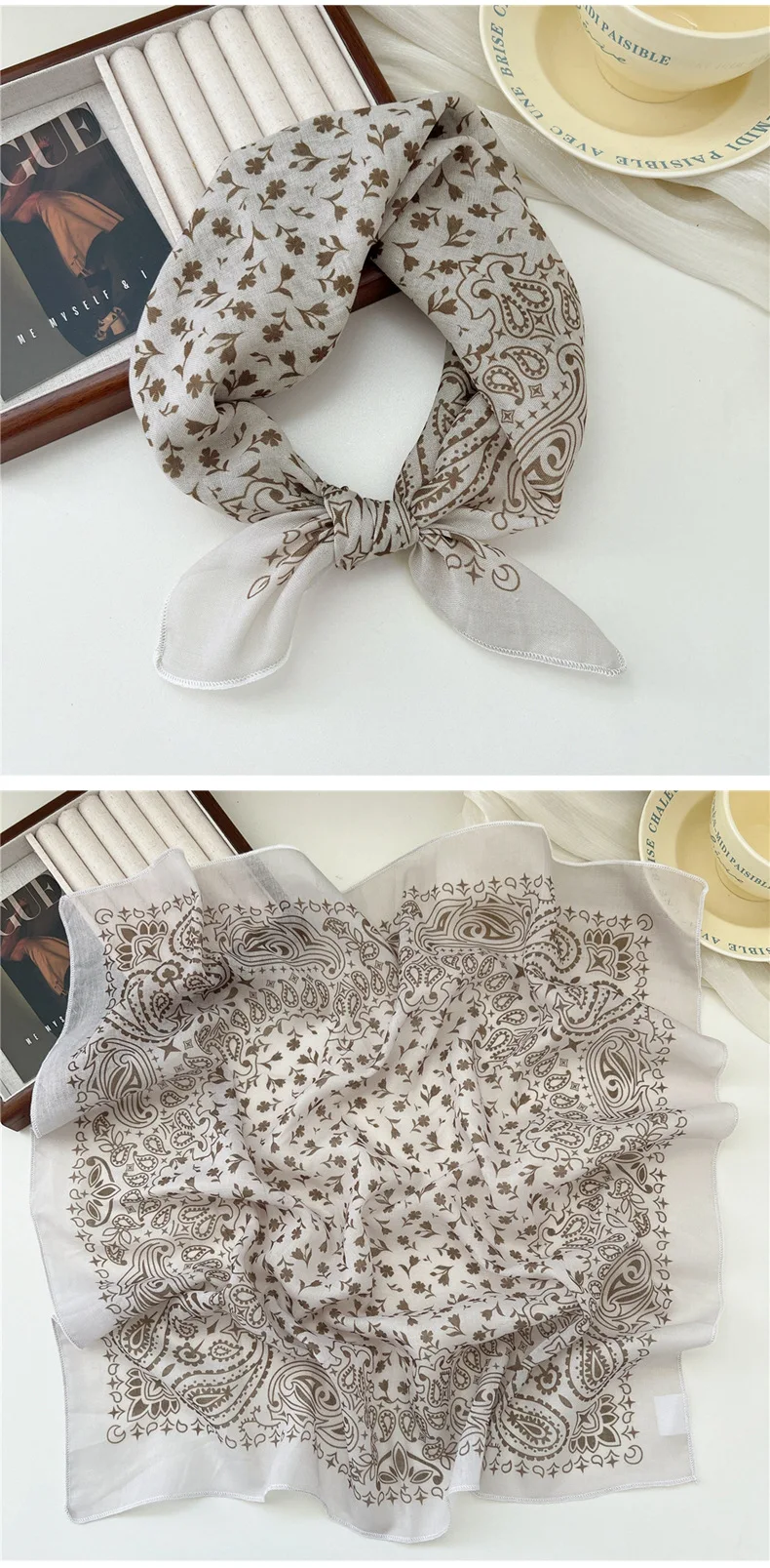 Fashion Printing Silk Small Square Scarf Summer Scarf Women's Versatile Small Scarf Head Band Hair Accessories