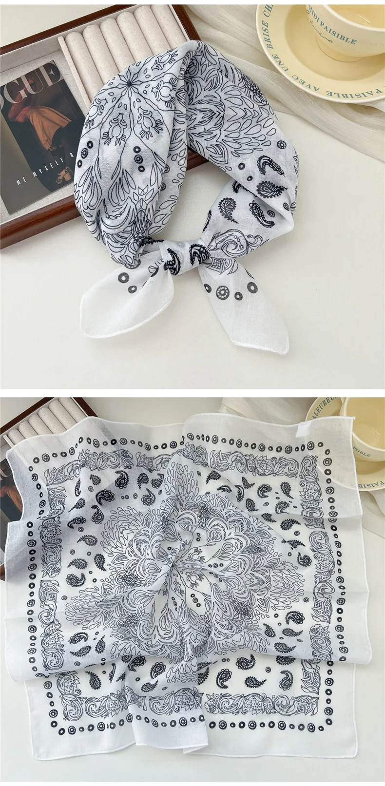 Fashion Printing Silk Small Square Scarf Summer Scarf Women's Versatile Small Scarf Head Band Hair Accessories