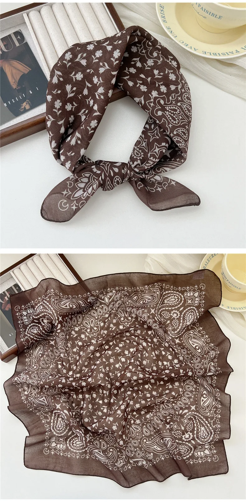 Fashion Printing Silk Small Square Scarf Summer Scarf Women's Versatile Small Scarf Head Band Hair Accessories
