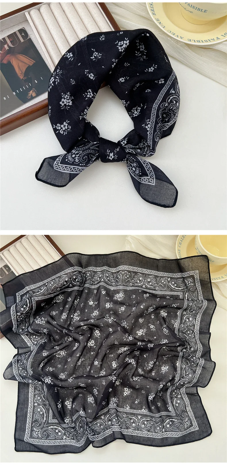 Fashion Printing Silk Small Square Scarf Summer Scarf Women's Versatile Small Scarf Head Band Hair Accessories