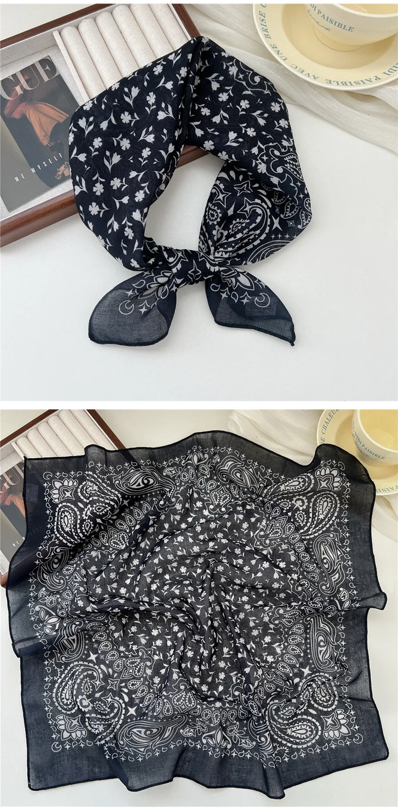 Fashion Printing Silk Small Square Scarf Summer Scarf Women's Versatile Small Scarf Head Band Hair Accessories