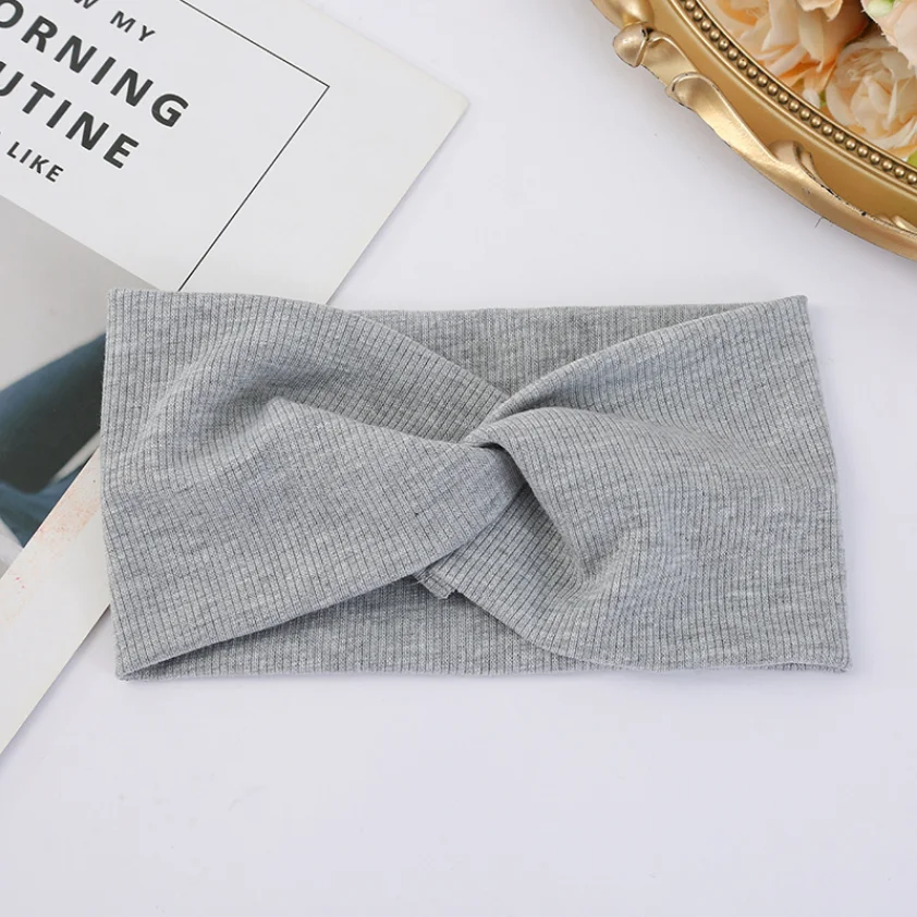 Elastic Hair Accessories Women'S New Knitted Thread Twist Turban Bandage Solid Wide Knitted Knotted Yoga Hair Band Yoga Headband