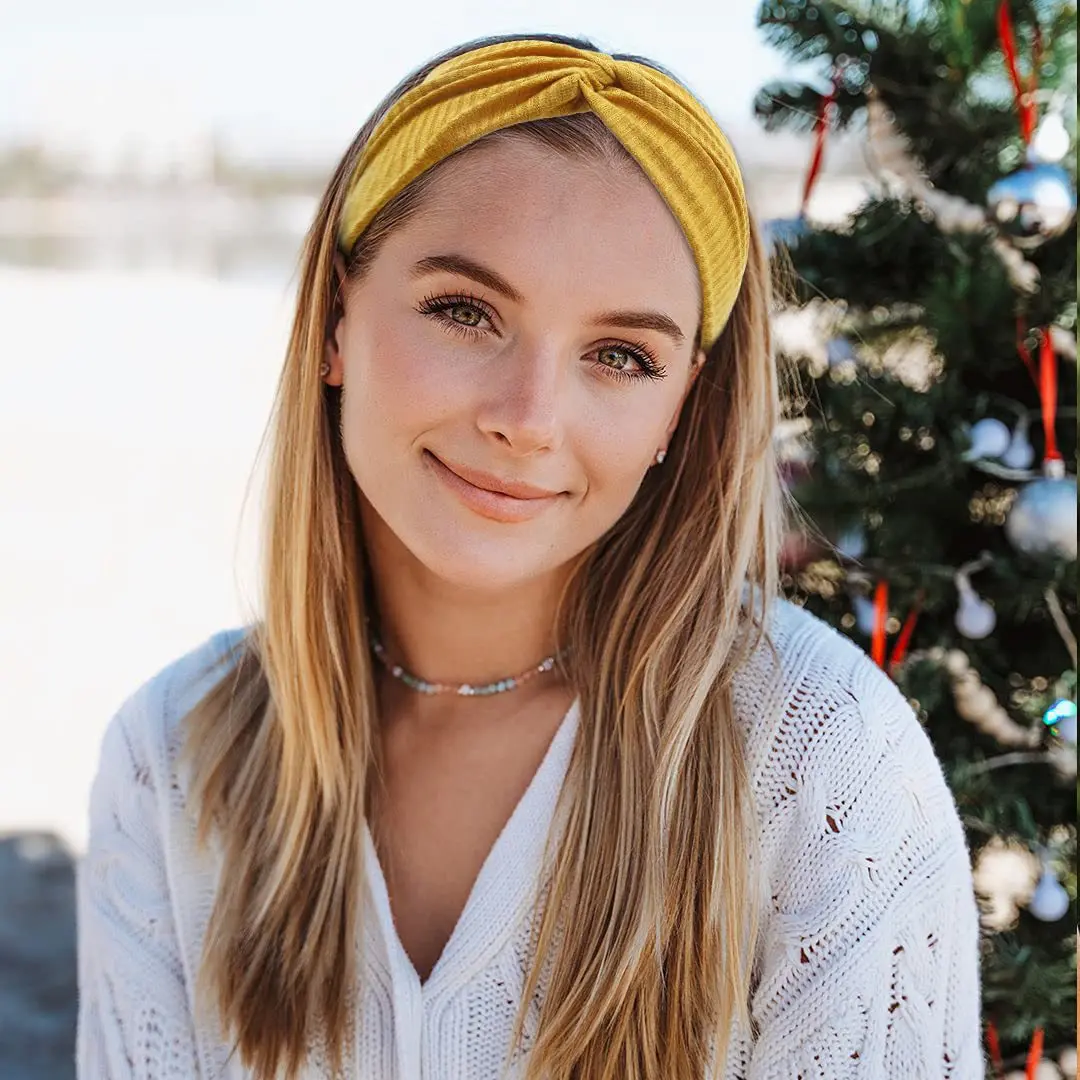 Elastic Hair Accessories Women'S New Knitted Thread Twist Turban Bandage Solid Wide Knitted Knotted Yoga Hair Band Yoga Headband