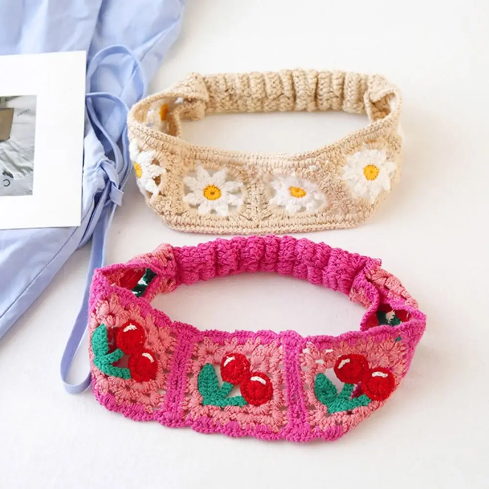 Flower Knitted Headband Colorful Pastoral Ethnic Style Hair Band Beach Headwear Girl Hair Accessories Women Hair Scarf Girls