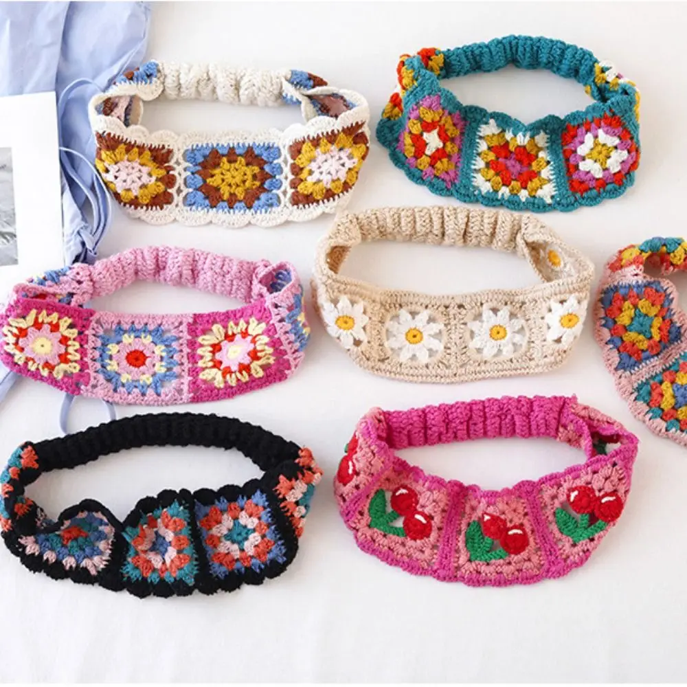 Flower Knitted Headband Colorful Pastoral Ethnic Style Hair Band Beach Headwear Girl Hair Accessories Women Hair Scarf Girls