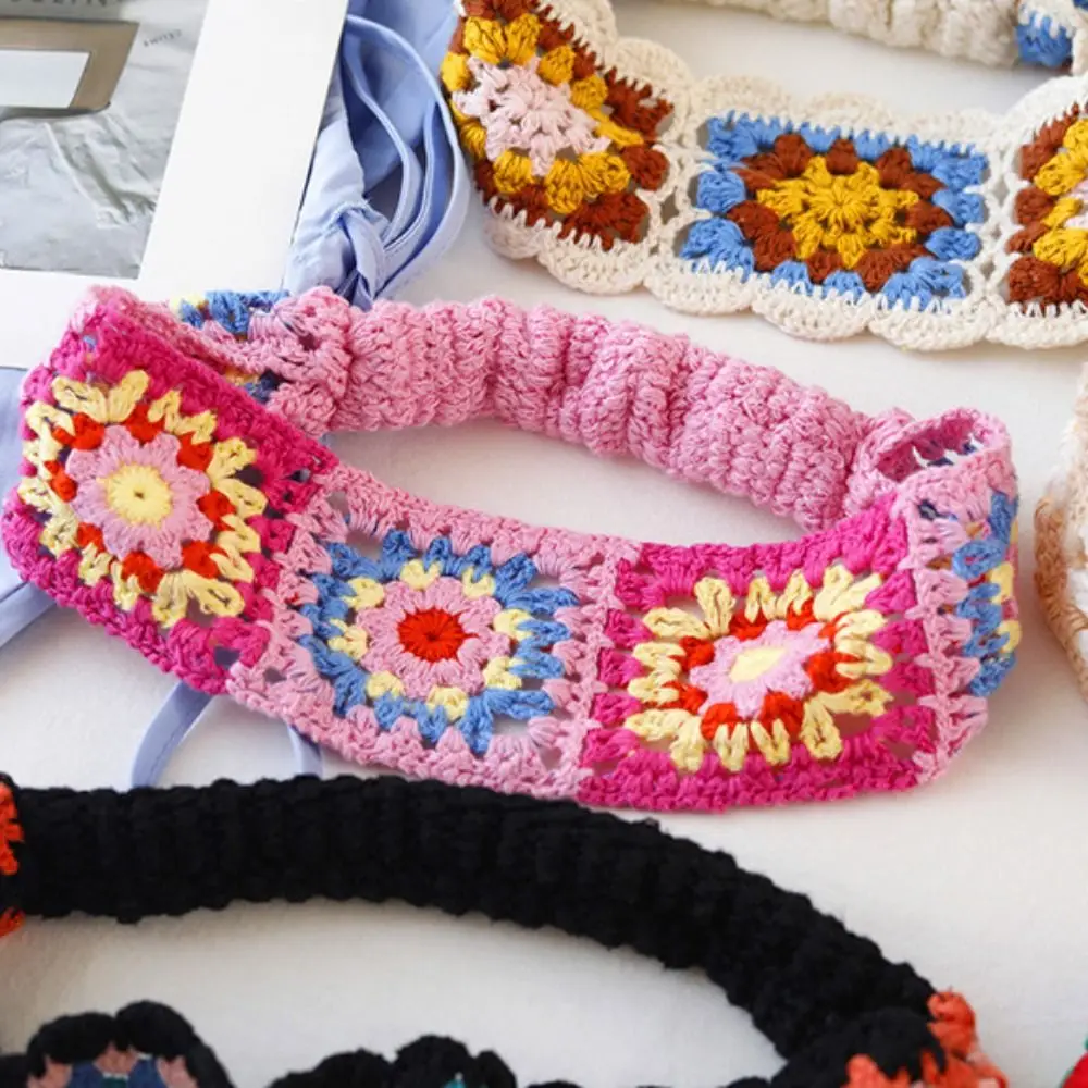 Flower Knitted Headband Colorful Pastoral Ethnic Style Hair Band Beach Headwear Girl Hair Accessories Women Hair Scarf Girls