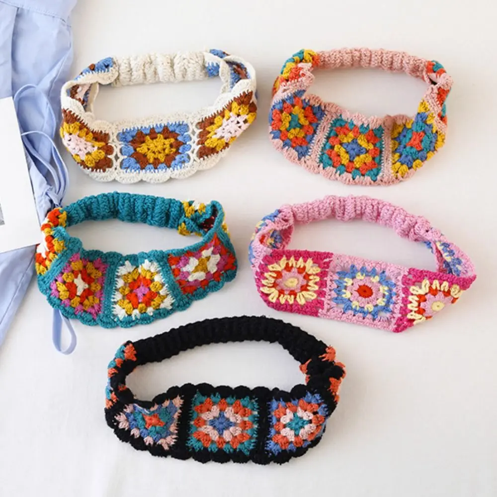 Flower Knitted Headband Colorful Pastoral Ethnic Style Hair Band Beach Headwear Girl Hair Accessories Women Hair Scarf Girls