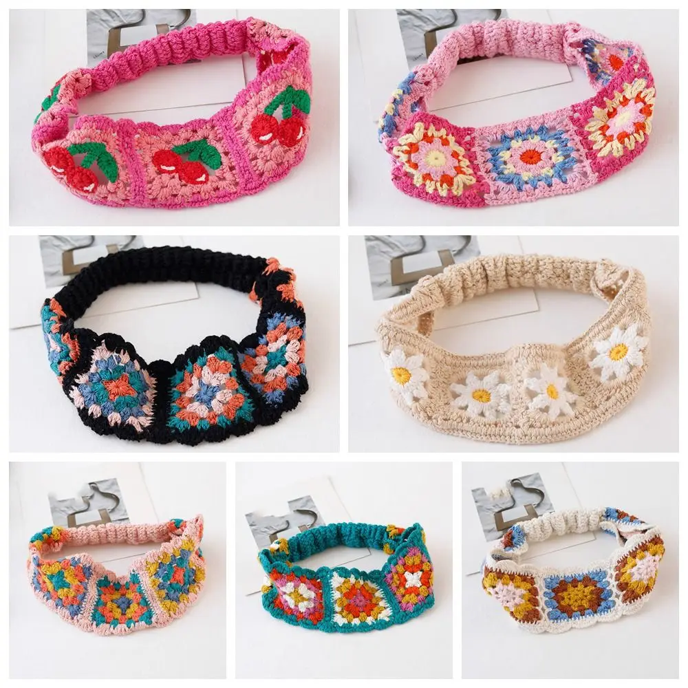 Flower Knitted Headband Colorful Pastoral Ethnic Style Hair Band Beach Headwear Girl Hair Accessories Women Hair Scarf Girls