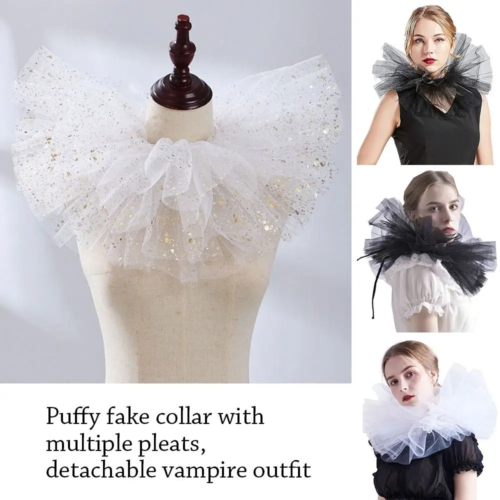 Fashion Fake Collar Victorian Detachable Jabot Collar Ruffled Lace Jabot Neck Collar Adults Stage Party Steampunk Accessory