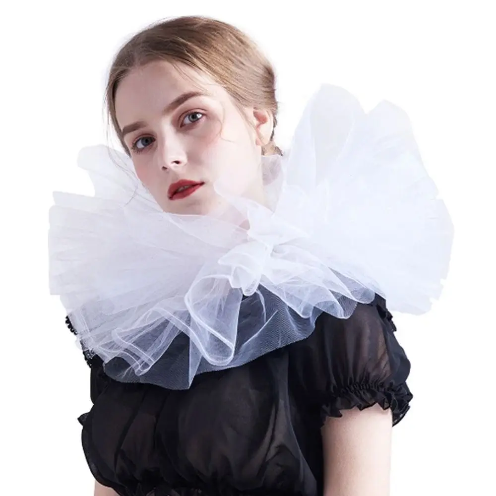 Fashion Fake Collar Victorian Detachable Jabot Collar Ruffled Lace Jabot Neck Collar Adults Stage Party Steampunk Accessory
