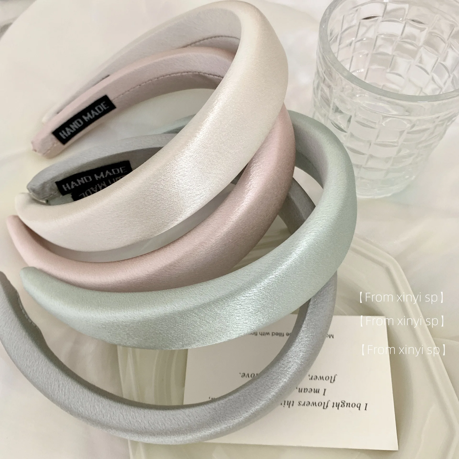 Korean pearlescent acetic acid satin headband high sensibility hairhoop high skull top wide edge versatile face wash headband