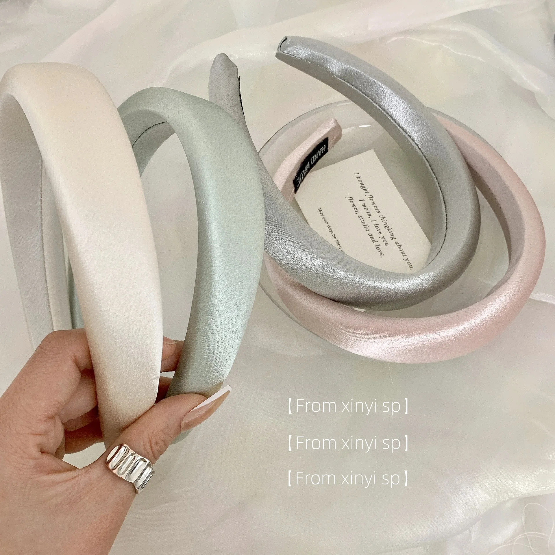 Korean pearlescent acetic acid satin headband high sensibility hairhoop high skull top wide edge versatile face wash headband