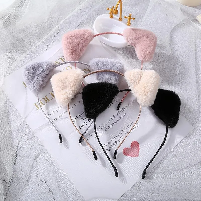 Plush Cat Ears Headband for Women Cartoon Plush Hair Band Anime Cosplay Cute Face Wash Hairband Headware Girls Hair Accessories