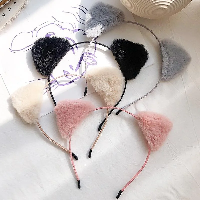 Plush Cat Ears Headband for Women Cartoon Plush Hair Band Anime Cosplay Cute Face Wash Hairband Headware Girls Hair Accessories