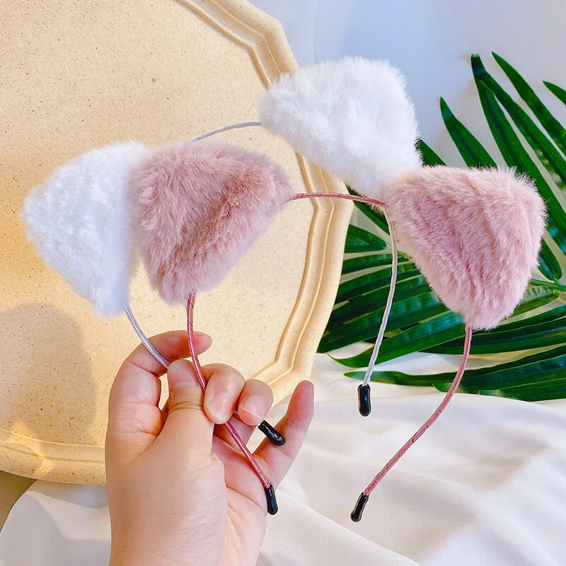 Plush Cat Ears Headband for Women Cartoon Plush Hair Band Anime Cosplay Cute Face Wash Hairband Headware Girls Hair Accessories