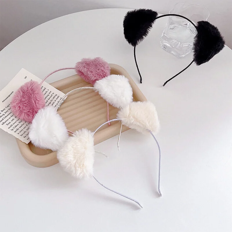 Plush Cat Ears Headband for Women Cartoon Plush Hair Band Anime Cosplay Cute Face Wash Hairband Headware Girls Hair Accessories