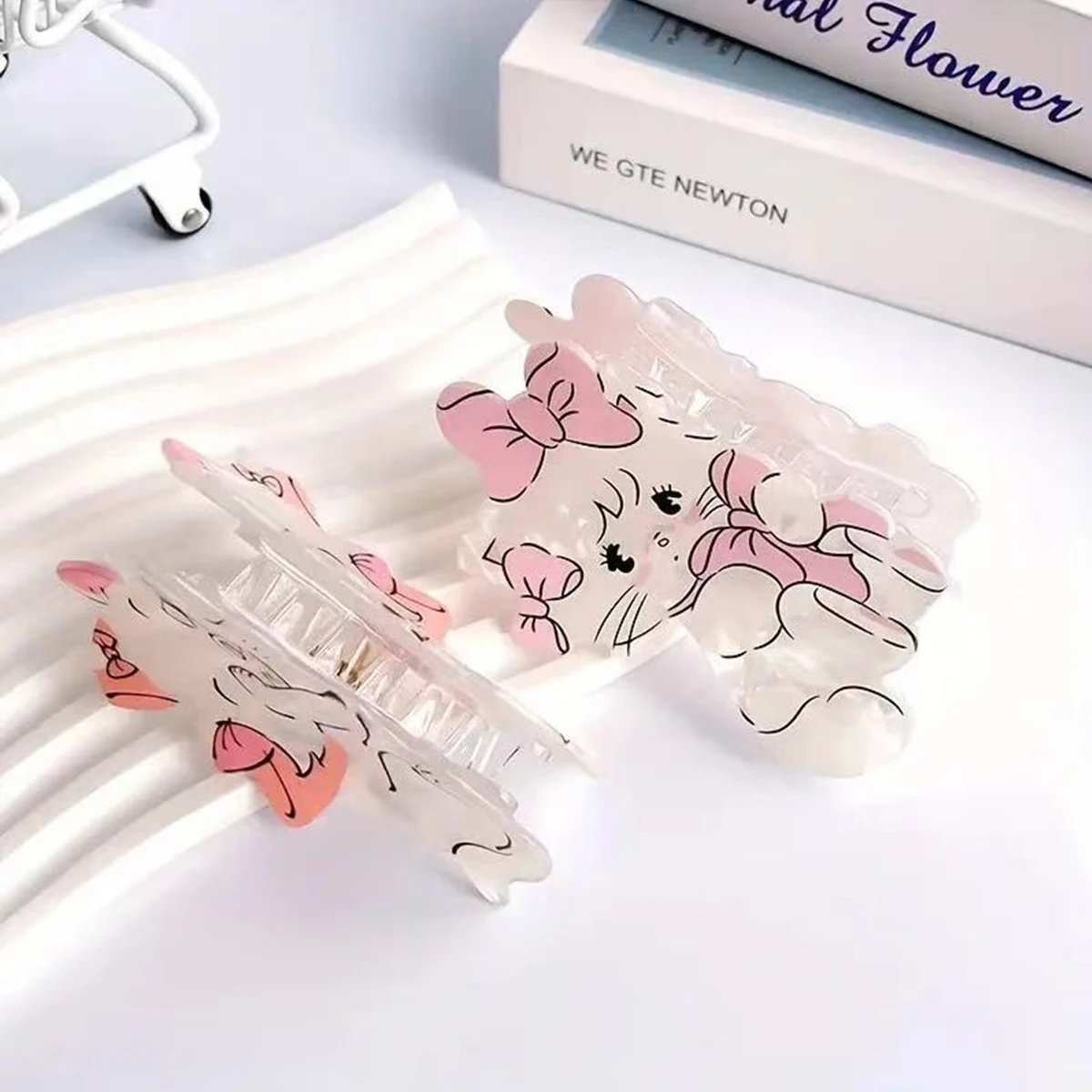 1pc Cartoon Sweet Acrylic Medium Pink Bow Cat Hair Claw, Cute Animal Hair Clip, Daily Ponytail Clip Hair Accessory