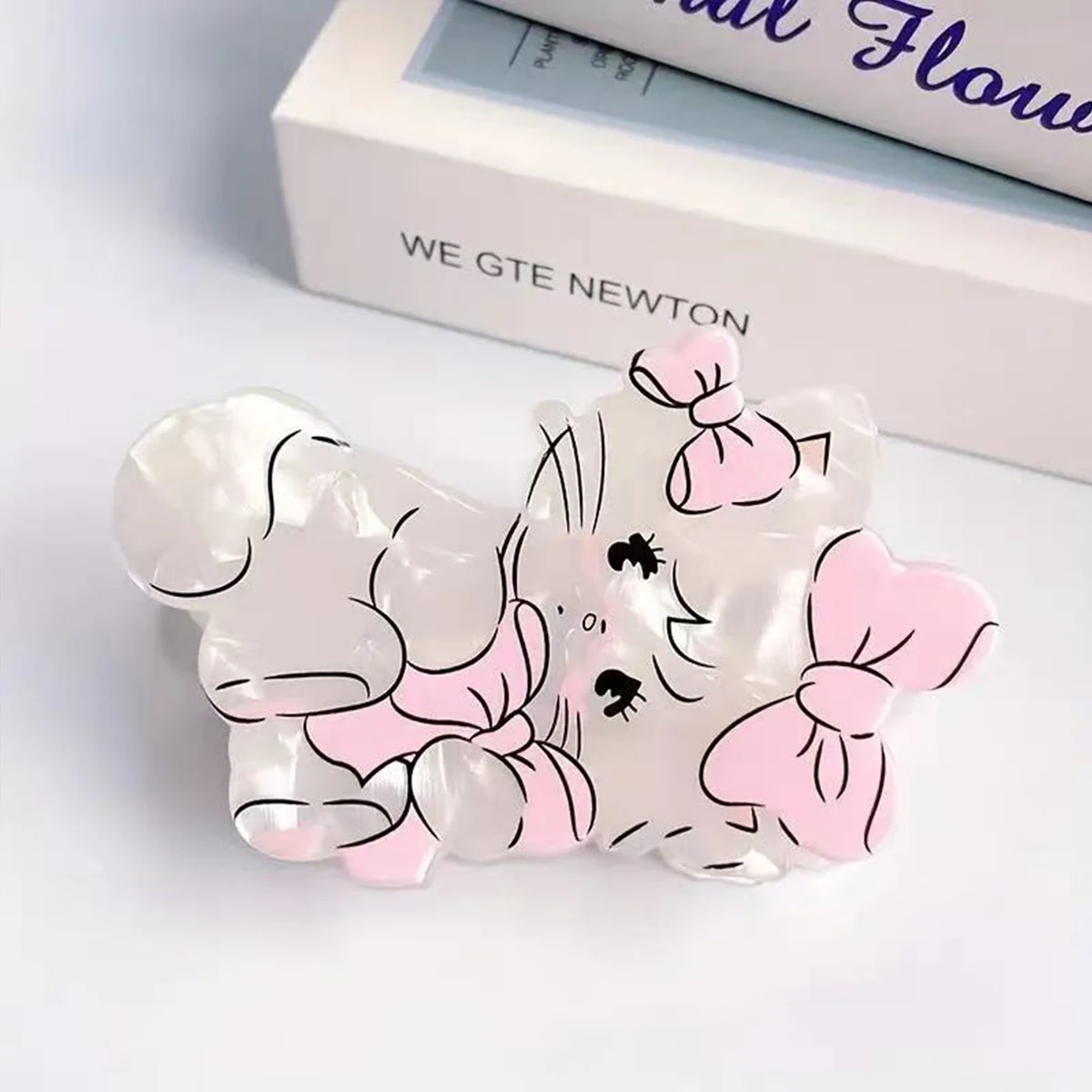 1pc Cartoon Sweet Acrylic Medium Pink Bow Cat Hair Claw, Cute Animal Hair Clip, Daily Ponytail Clip Hair Accessory