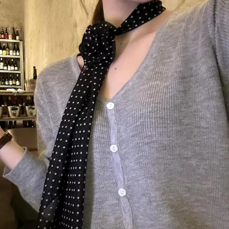 Women French Long Rose Flower Silk Scarf Flutter Shirt Y2K Fashion Temperament Accessories Summer Sunscreen Sunshade Scarfs