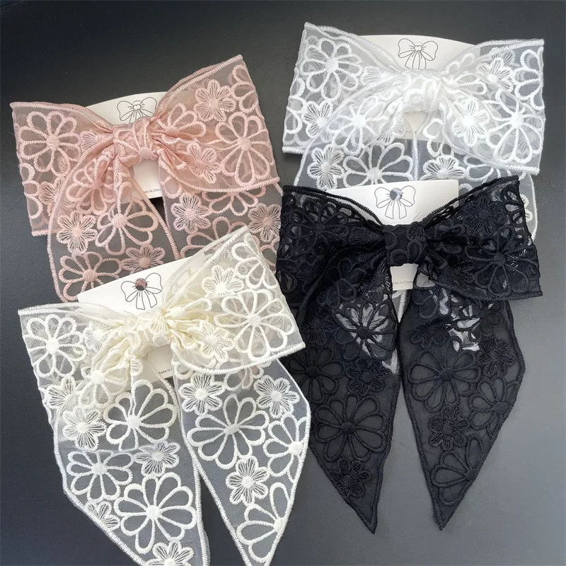 Embroidery Lace Bow Hair Clips For Women Girls Sweet French Hair Barrette Accessoires