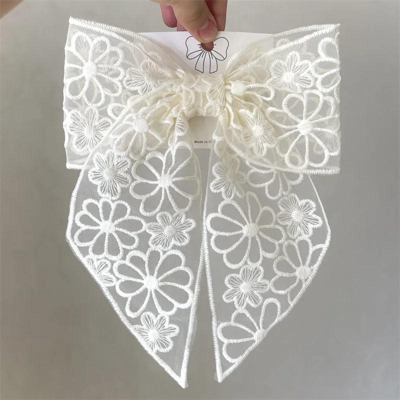 Embroidery Lace Bow Hair Clips For Women Girls Sweet French Hair Barrette Accessoires