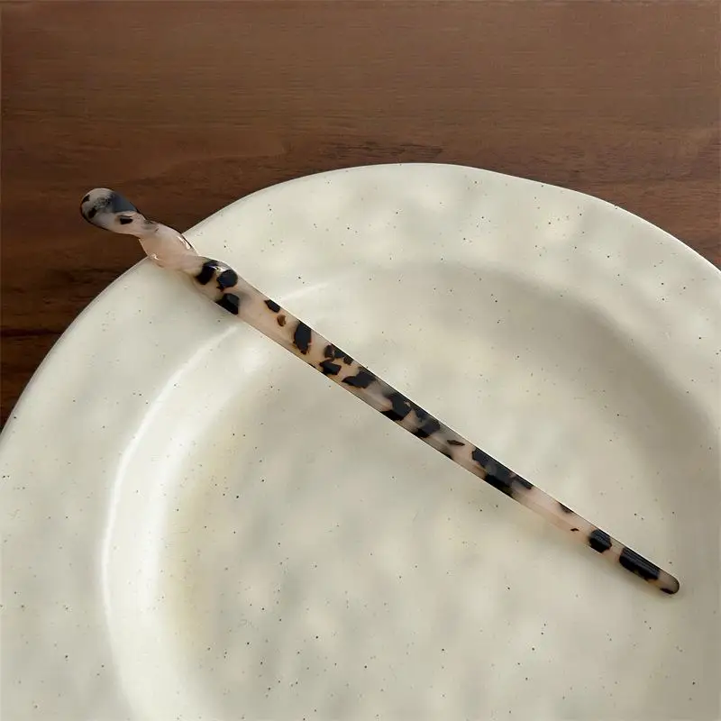 Vintage Leopard Print Hair Sticks Chinese Styles Acetate Chignon Hair Fork For Women Girls Party Bun Hairstyle Accessories