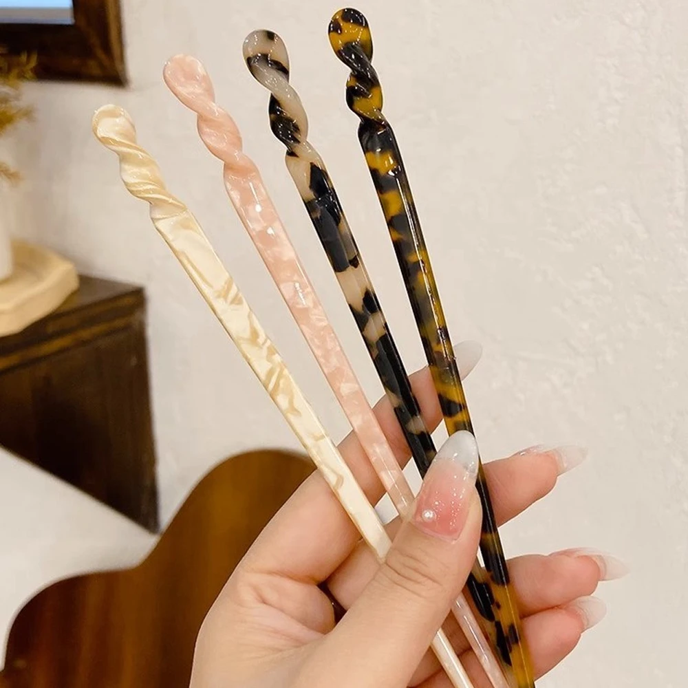 Vintage Leopard Print Hair Sticks Chinese Styles Acetate Chignon Hair Fork For Women Girls Party Bun Hairstyle Accessories