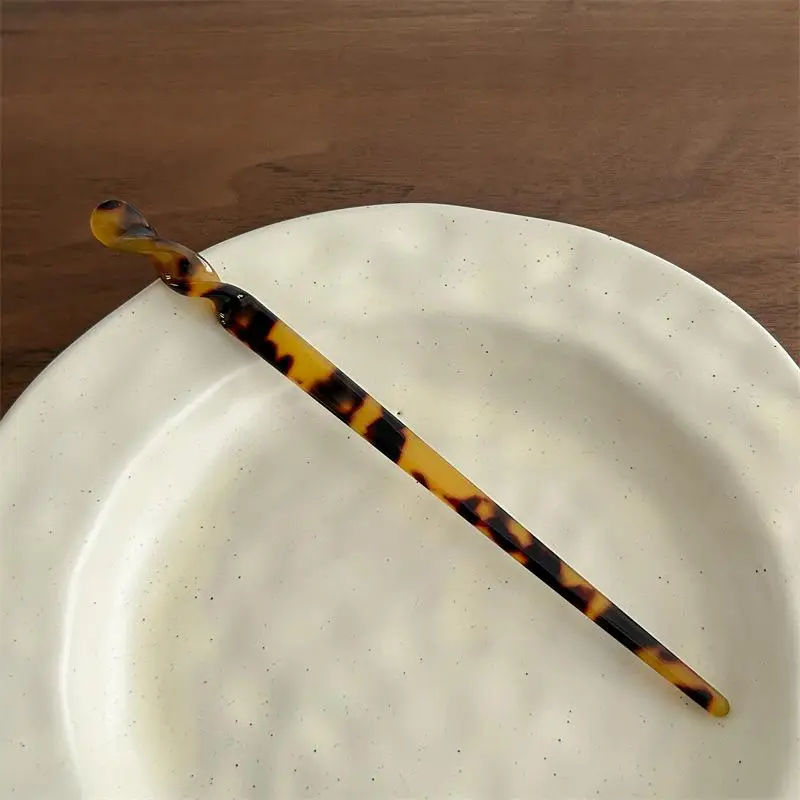 Vintage Leopard Print Hair Sticks Chinese Styles Acetate Chignon Hair Fork For Women Girls Party Bun Hairstyle Accessories