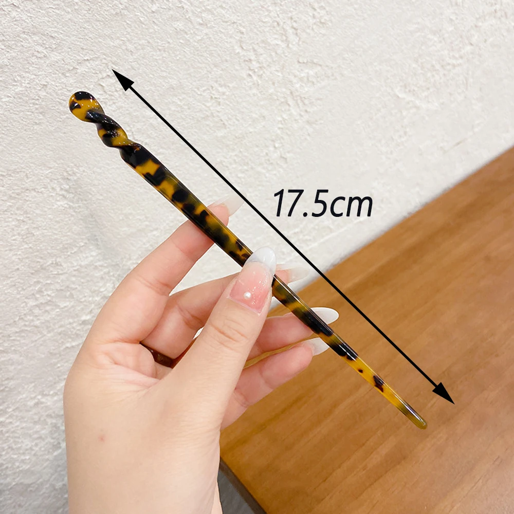 Vintage Leopard Print Hair Sticks Chinese Styles Acetate Chignon Hair Fork For Women Girls Party Bun Hairstyle Accessories