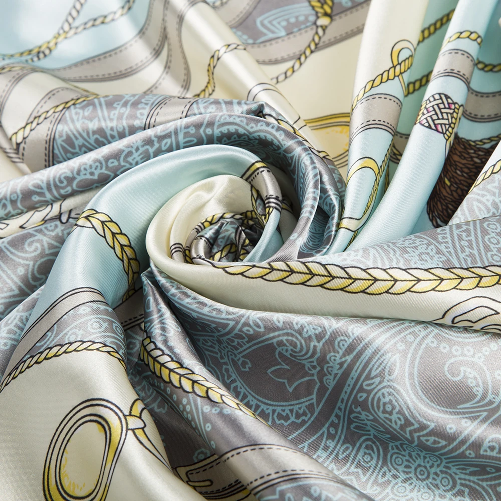 90cm The Four Seasons Fashion Versatile Women's Belt Rope Tassel Decoration Simulation Silk Scarf Large Square Scarf Shawl Scarf