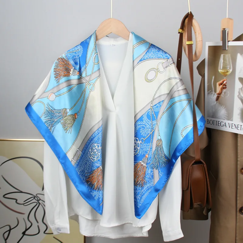 90cm The Four Seasons Fashion Versatile Women's Belt Rope Tassel Decoration Simulation Silk Scarf Large Square Scarf Shawl Scarf