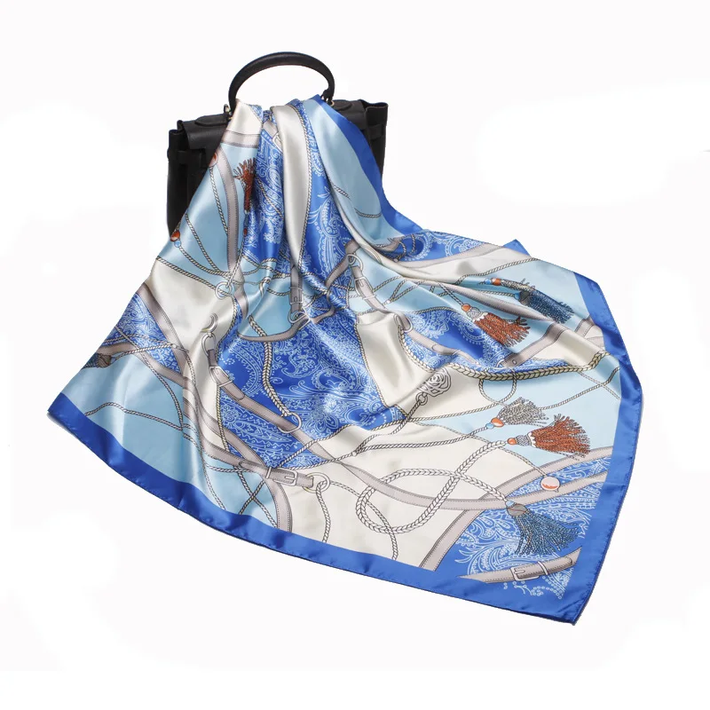 90cm The Four Seasons Fashion Versatile Women's Belt Rope Tassel Decoration Simulation Silk Scarf Large Square Scarf Shawl Scarf